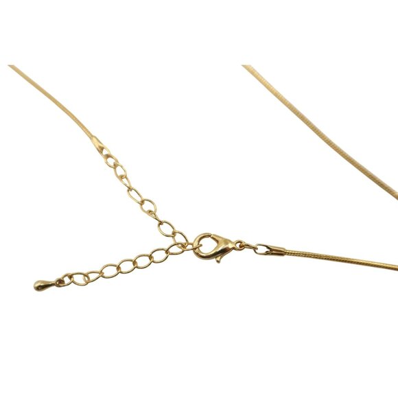 Olive Green Enamel & Facted Stone Square Pendant Chain Necklace Unsigned - Picture 5 of 7